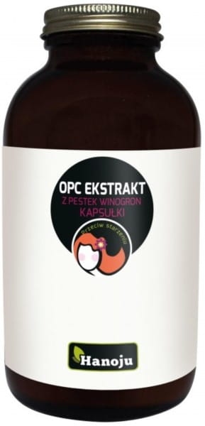Hanoju Opc Traubenextrakt 400 mg in Kapseln, nahes Bild der Nahrungsergänzung mit Traubenextrakt von HANOJU