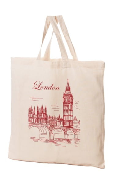 Bio-Baumwolltasche London von FRASPO, umweltfreundliche Einkaufstasche mit London-Design, nachhaltiges Material, leichte Tragetasche.