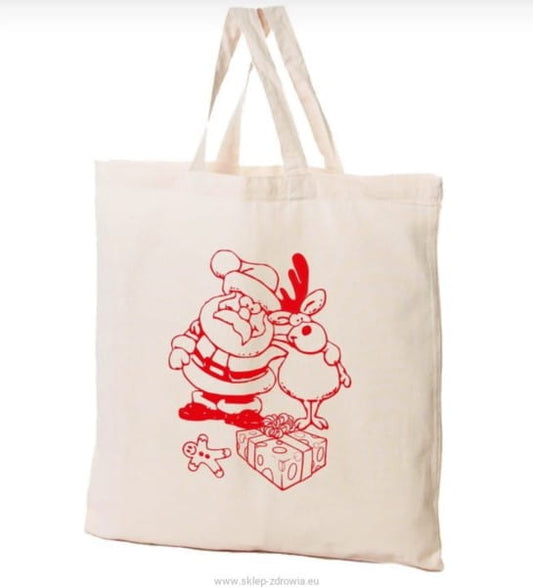 Baumwollsack Winter Santa Serie von FRASPO, weicher Stoff mit weihnachtlichem Santa-Design, ideal für Geschenkverpackungen.