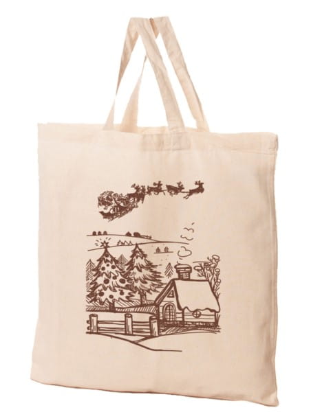 Baumwolltasche Winter House Serie von FRASPO mit winterlichem Design, langlebiges Material und praktische Tragriemen.