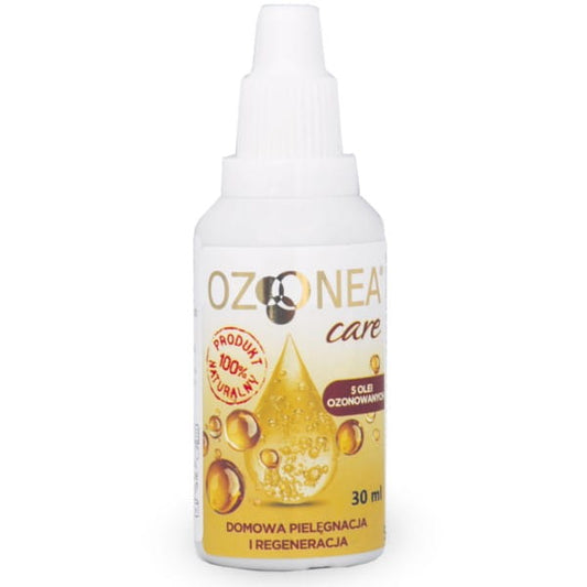 Ozonea Pflege 30 ml von OZONFIX, Flasche mit weißem Etikett, zeigt die Pflegecreme in einer weißen Tube auf weißem Hintergrund.