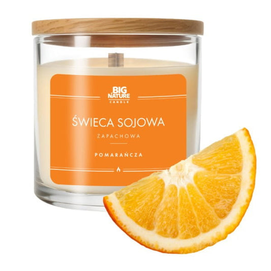 Orangenfarbene Sojakerze von BIG NATURE, 215 g, mit natürlichem Duft, in einer stilvollen Kerzenform.