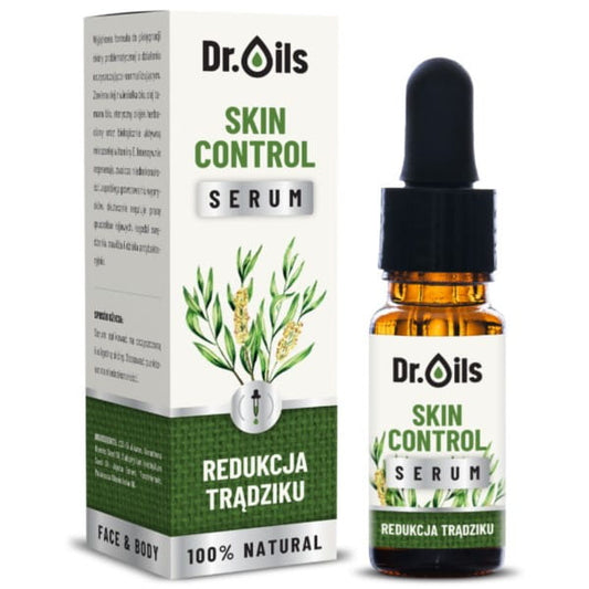 Hautpflege-Serum von Dr. Oils Skin Control in 10 ml Flasche, für ölige und unreine Haut, mit natürlichen Inhaltsstoffen.