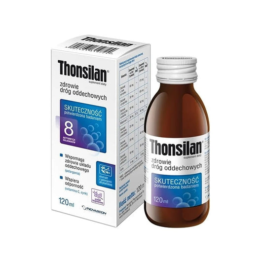 BIOGO.PL Simply You Thonsilan Sirup 120 ml Flasche mit Klarwasser und Thonsilan Sirup, natürlicher Hustensirup