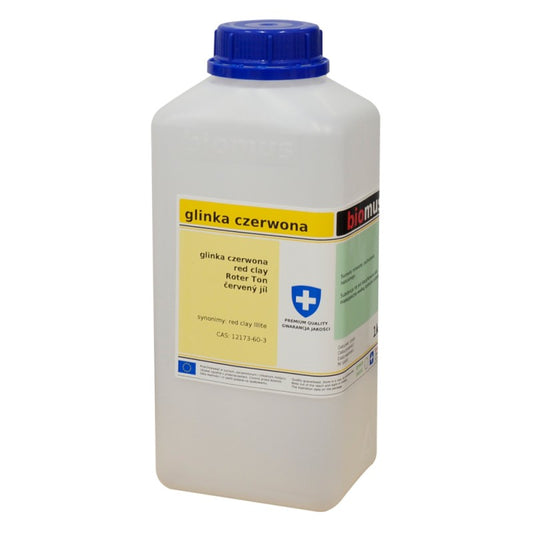 Roter Ton 500g von BIOMUS, natürliche rote Tonerde in Verpackung, ideal für kreative Bastel- oder Kosmetikprojekte