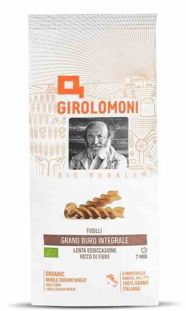 Vollkorn Hartweizen Fusilli Nudeln BIO von GIROLOMONI, 500 g, trockene Nudeln in einer transparenten Verpackung.