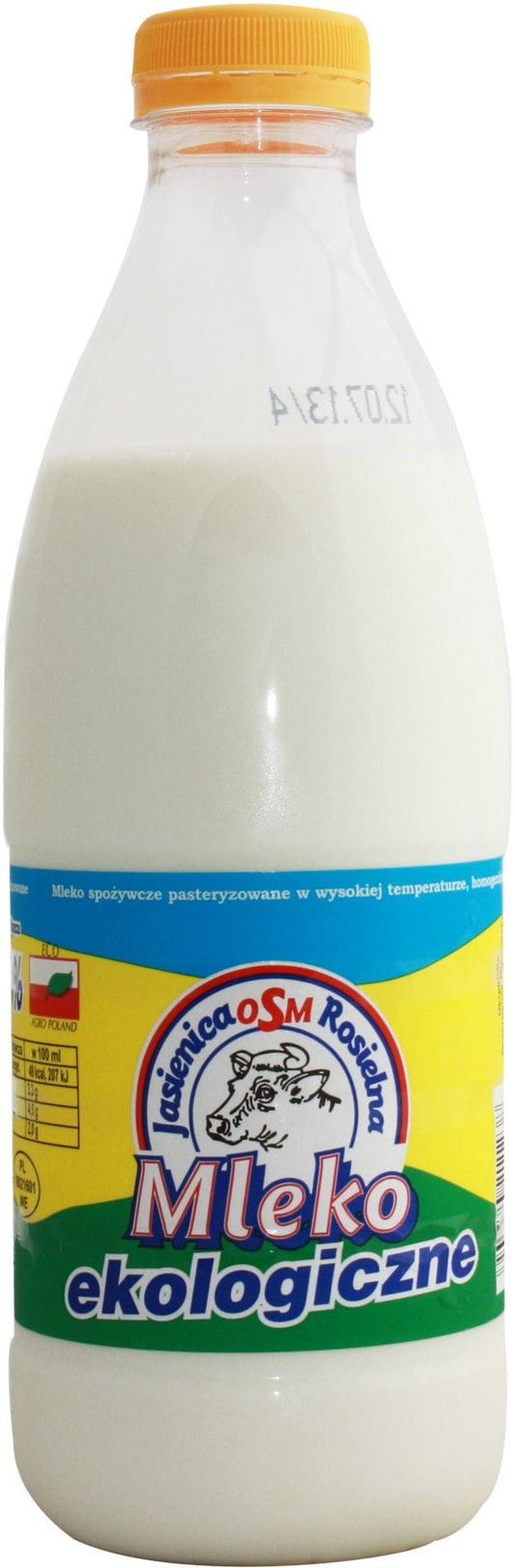 Frischmilch 2% Bio in 0,9-L-Flasche von Jasienica, Milchkuh-Produkt mit natürlichem, cremigem Aussehen