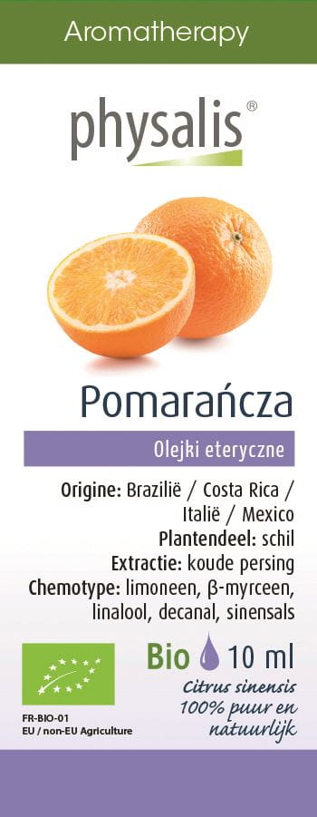 Ätherisches chinesisches Orange (Sinaasappel) Bio-Öl von Physalis, 10 ml Flasche, naturbelassenes Orangenöl in dunkler Flasche