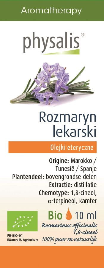 Ätherisches Öl Rosmarin von Physalis, biologisch, 10 ml Flasche mit frischem Rosmarin für Aromatherapie und Naturheilmittel