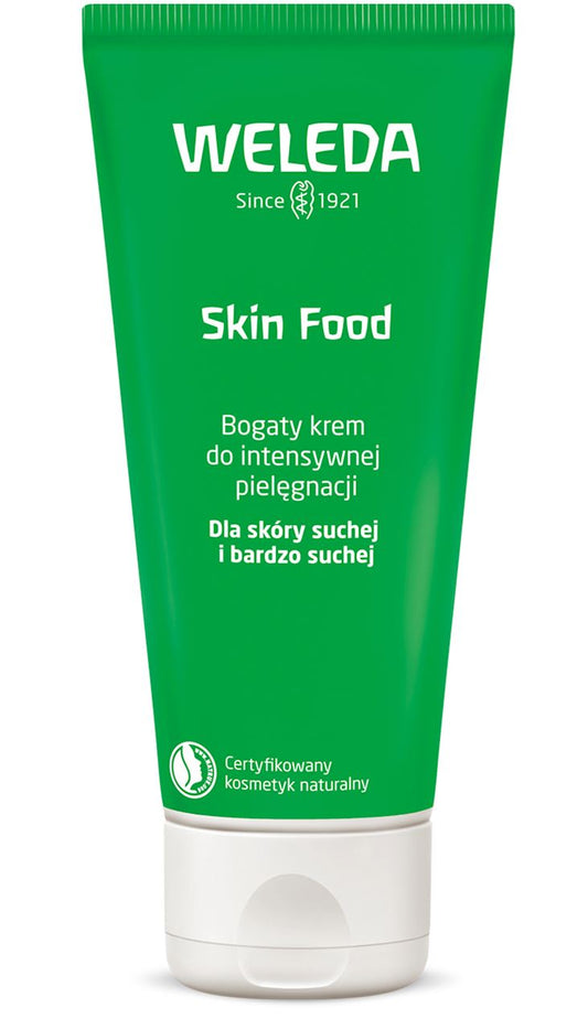 Hautcreme WELEDA ECO DRY SKIN CREAM 75 ml, pflegende Textur für trockene Haut, auf einem weißen Hintergrund.