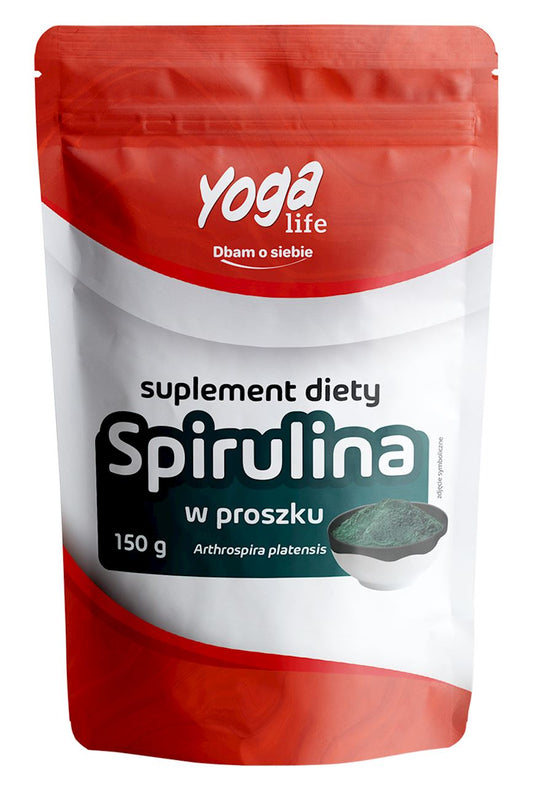 Grünes Spirulina-Pulver in 150 g Packung von YOGA LIFE, ideal für gesunde Smoothies und Superfood-Zubereitungen