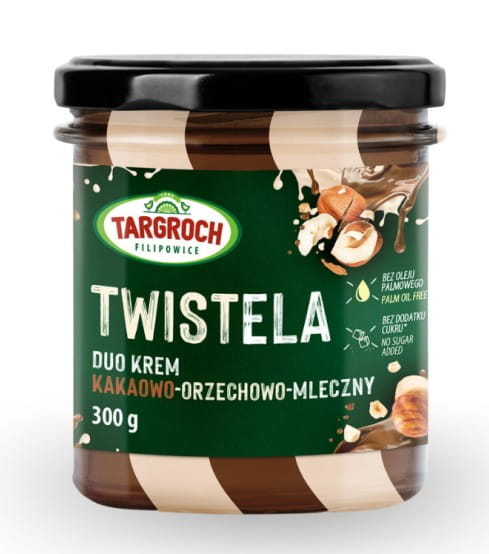 TWISTELA Kakao-Nuss-Milch-Creme in einem Glas, cremige Schokoladen-Nuss-Butter von TAR-GROCH-FIL, 300 g.