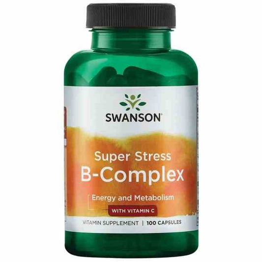 Swanson Super Stress B-Komplex mit Vitamin C in 100 Kapseln, Nahrungsergänzungsmittel für mehr Energie und Stressabbau