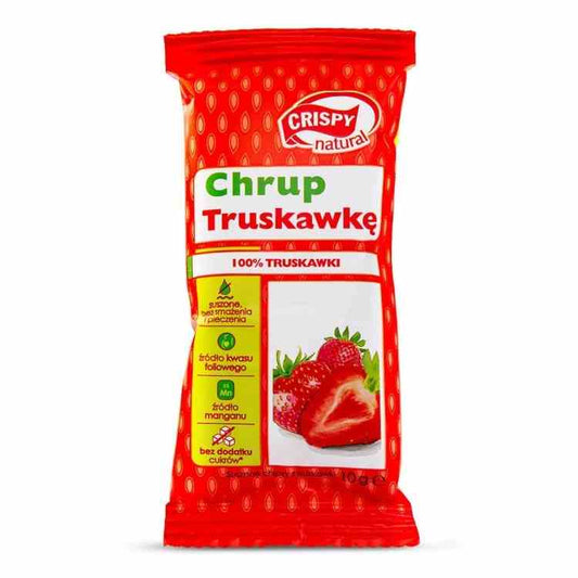 Knusprige, natürliche getrocknete Erdbeerchips von Crispy Natural, 10 g, mit rotem Fruchtfleisch und getrocknetem Aussehen