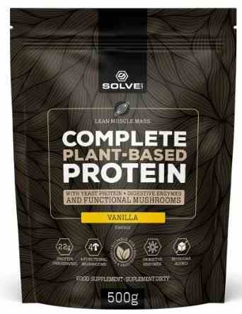SolveLabs pflanzliches Protein mit Vanillegeschmack in 500g Dose, glutenfrei und vegan, auf weißem Hintergrund.