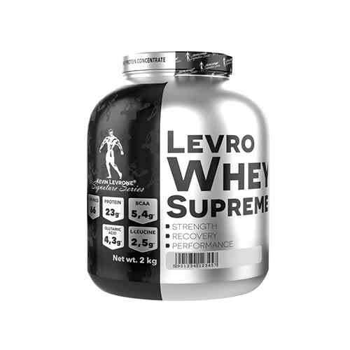 Proteinpulver LEVRONE Levro Whey Supreme mit Schokoladengeschmack in 2 kg Dose, von FA Nutrition, sichtbare Verpackung.