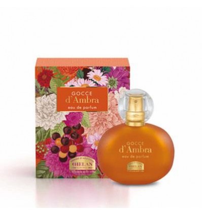 Damen Eau de Parfum Gocce d'ambra von biogo, 50 ml Flasche mit goldener Verpackung und eleganter Design.