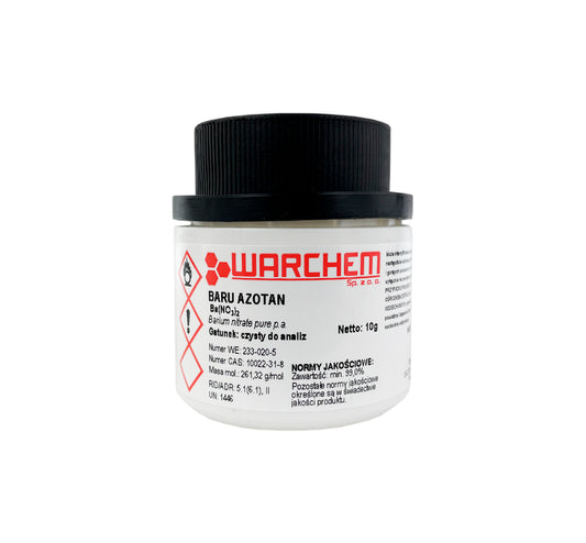 Reines Bariumnitrat in 10g Verpackung von WARCHEM, chemische Substanz in weißem Pulverform, für Laboranwendungen