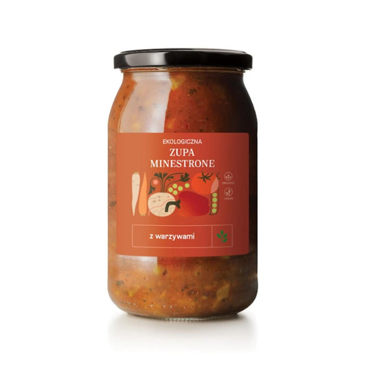 Bio Gemüsesuppe Minestrone von ZAKWASOWNIA, 900 ml, mit frischem Gemüse in einer klaren Suppe, ideal für gesunde Mahlzeiten