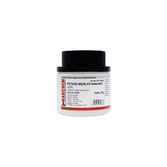 Wasserfreier Kaliumcarbonat Pulver von WARCHEM, 50g, feines weißes Chemieprodukt für Labor und Industrie.