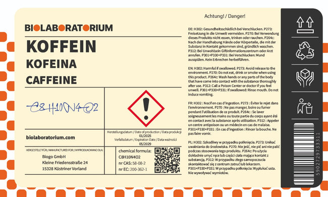 Cafeină anhidră Coffeinum 1kg BIOLABORATORIUM Main Image