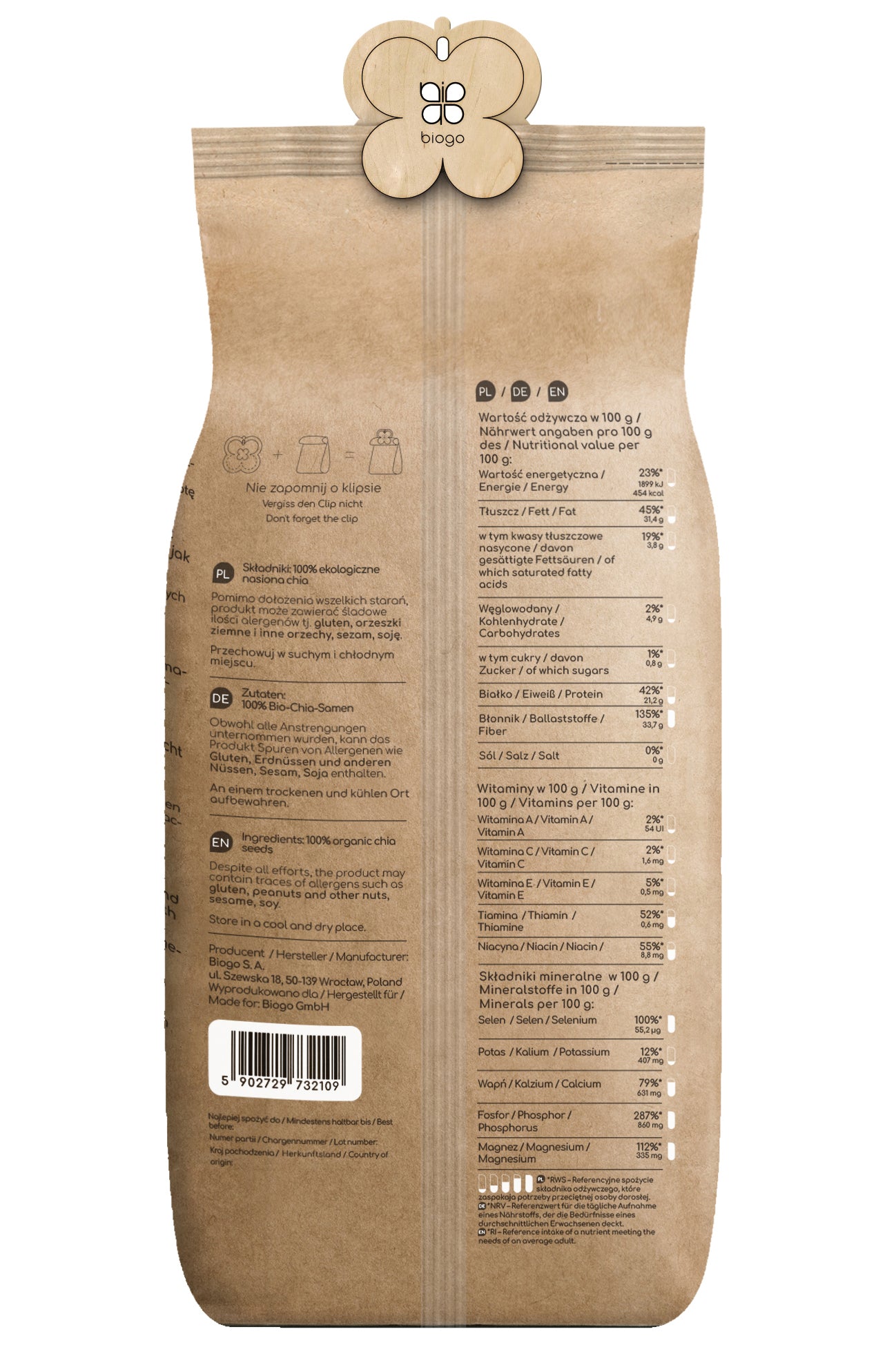 Semillas de chía (Salvia Hispanica) orgánicas 1 kg BIOGO Imagen secundaria del producto