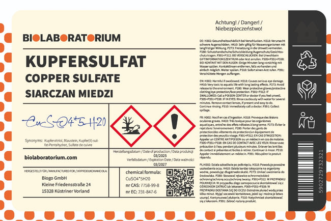 Tembaga sulfat. Tembaga pentahidrat 1kg Biolaboratorium Main Image
