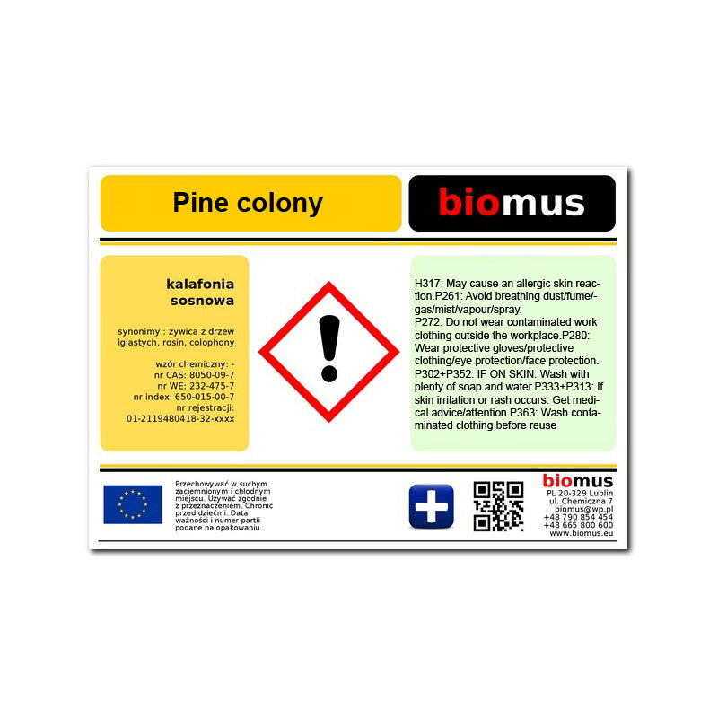 Pinienharz BIOMUS, 1kg, natürliche kalafonia-sosnowa, sichtbare Harzstücke in einer transparenten Verpackung