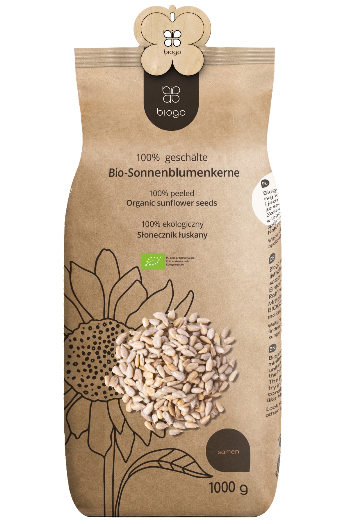 SEMILLAS DE GIRASOL PELADAS ORGÁNICAS 1 KG BIOGO