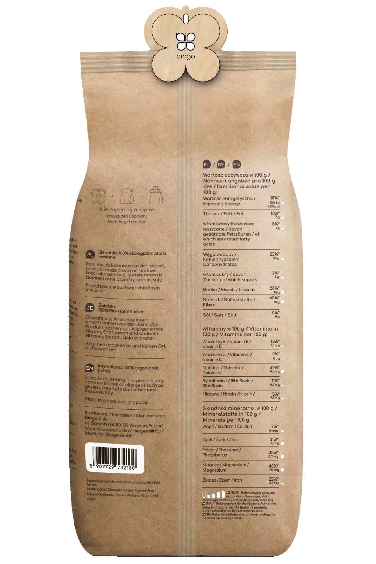 Havregryn ekologiska 600 g BIOGO