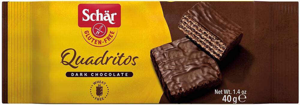 Gluten-free Quadritos wafers in chocolate 40 g SCHÄR