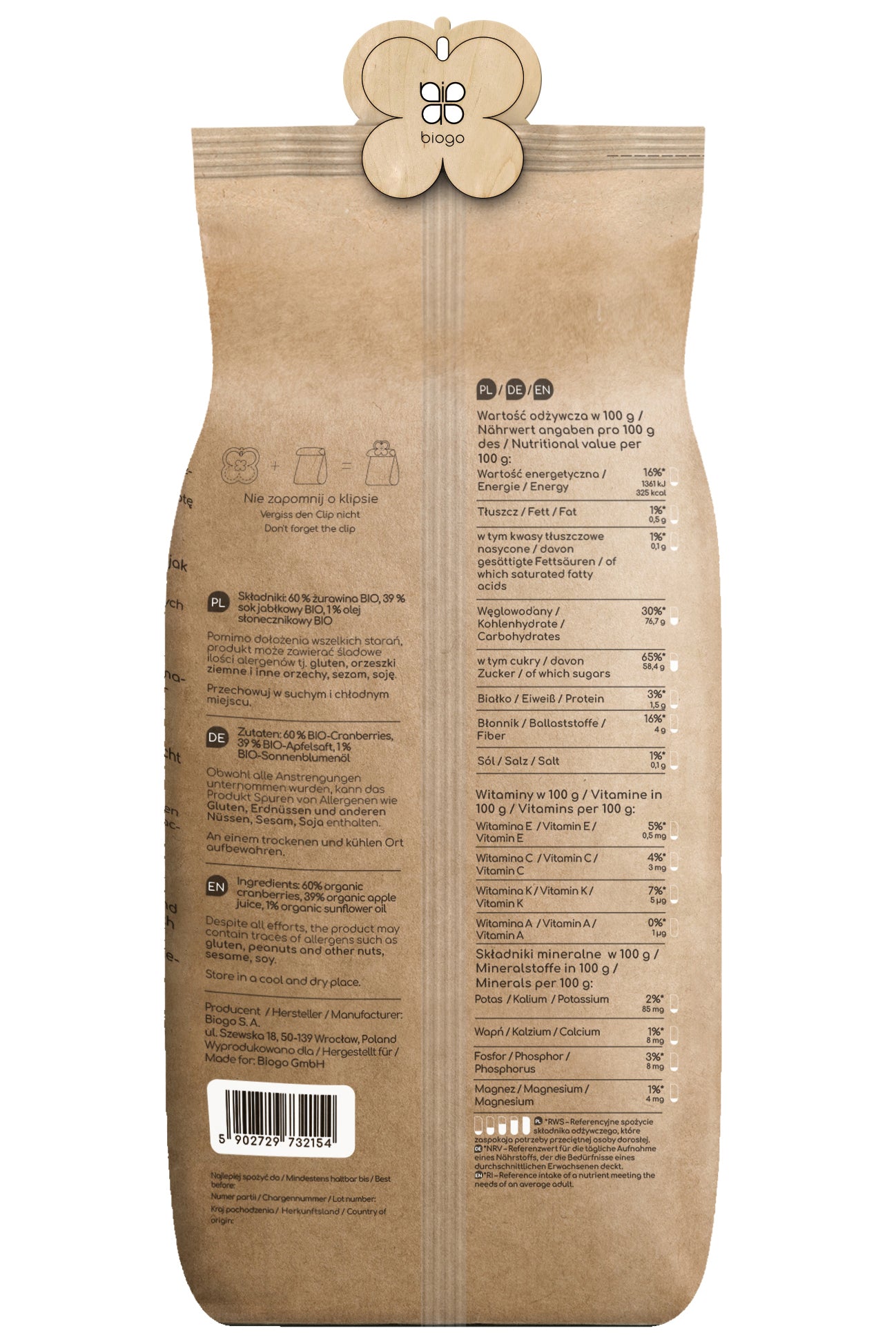 Tranebær sødet med æblejuice økologisk 1 kg BIOGO Sekundært billede