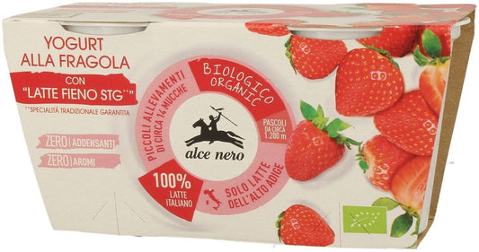 Bio Erdbeerjoghurt von ALCE NERO, zwei Becher à 125 g, cremige Joghurt mit fruchtigen Erdbeerstücken.