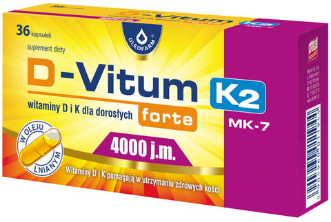 D - Vitum FORTE Vitamin D und K für Erwachsene D3 4000 IE natürliches K2 MK - 7 100 mcg 36 Kapseln OLEOFARM
