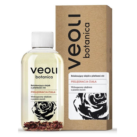 Entspannendes Körperöl mit Rosenblättern von VEOLI BOTANICA, 150 ml, flüssiges Öl in einer eleganten Flasche mit Rosenblättern