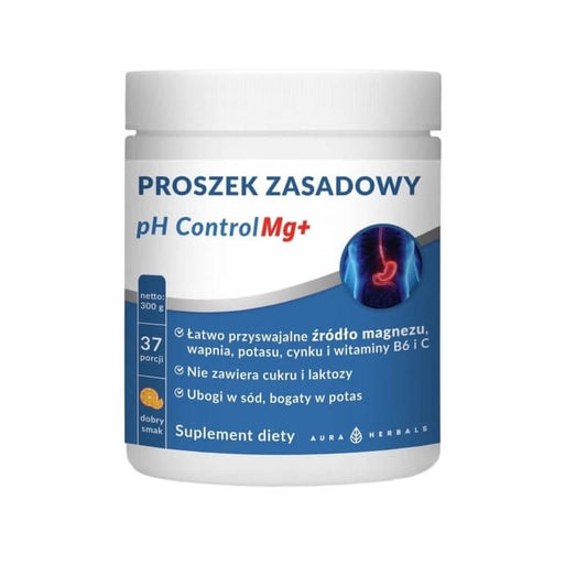 Basispulver mit pH-Kontrolle, 300 g, 37 Portionen, von AURA HERBALS, zeigt das Pulver in einer transparenten Verpackung