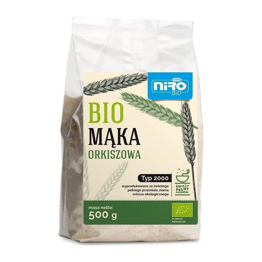 Bio Dinkelmehl Typ 2000 von NIRO, 500 g, feines Vollkorn-Dinkelmehl für Backrezepte, in herkömmlicher Verpackung