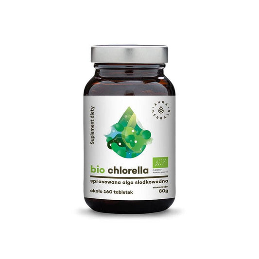 BIO-Chlorella 500 mg AURA HERBALS, 160 Tabletten, grüne Algenkapseln, natürliche Nahrungsergänzung, umweltfreundliche Verpackung