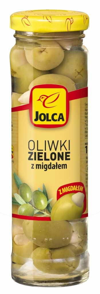 Grüne Oliven mit Jolca-Mandel, ITALIMEX, in 140 g Verpackung, frisches mediterranes Olivenprodukt mit Mandeln.