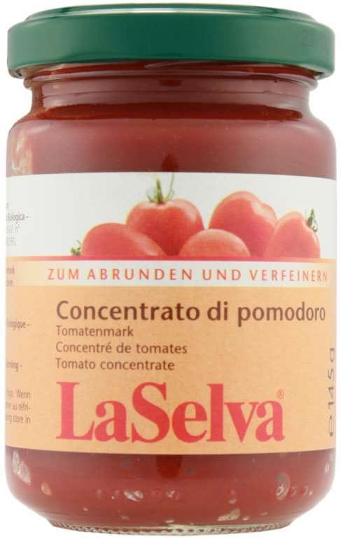Bio Tomatenpaste von LASELVA in 145 g Dose, cremige rote Tomatenpaste für Kochrezepte, sichtbar in der Dose.