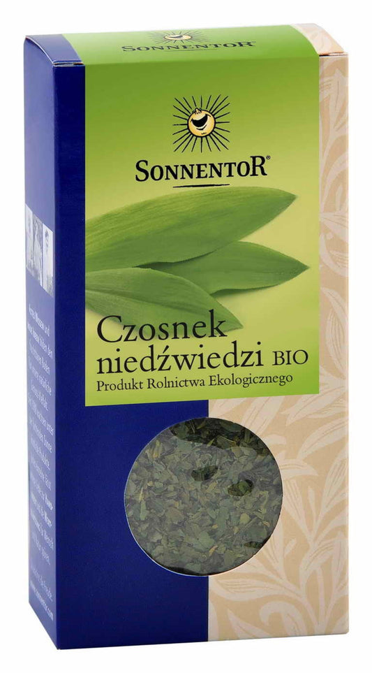Bio Bärlauch von SONNENTOR, 18 g, frische grüne Bärlauchblätter in einer Verpackung, ideal für kulinarische Verwendung.