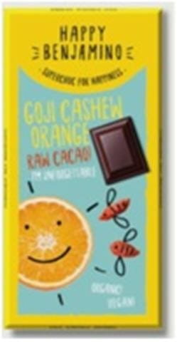 Vegane, glutenfreie Schokolade mit Cashewbeeren und Orangenöl, BIO, roh, 25 g, von BIOBENJAMIN