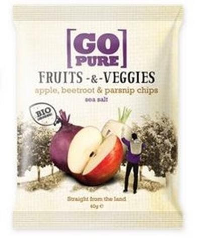 Gemüsechips mit Apfel von GO PURE, gesalzen, glutenfrei und biologisch, 40 g, knusprige gesunde Snacks in der Packung
