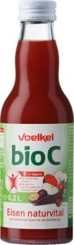 Eisenreicher BIO C Saftmischung von VOELKEL in 200 ml Flasche, fruchtig und natürlich, ideal für gesunden Genuss