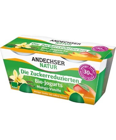 Mangojoghurt Vanille mit reduziertem Zuckergehalt 38% BIO 2x125 g ANDECHSER NATUR