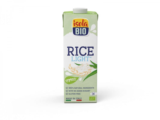 Glutenfreies, leichtes BIO-Reisgetränk von ISOLA BIO in 1000 ml Flasche, cremige Textur, ideal für vegane Ernährung.