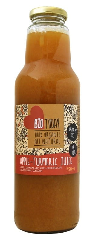 Bio Apfeldrink mit Kurkuma und Ingwer in 750 ml Flasche von BIOTODAY, frisch und naturbelassen.