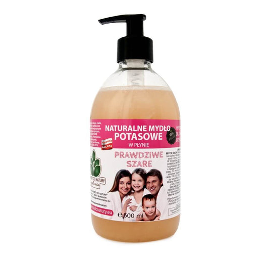 Hypoallergene graue Kaliumseife von MYDLARNIA POWRÓT DO NATURY, flüssig, für Säuglinge, Kinder und Erwachsene, 500 ml