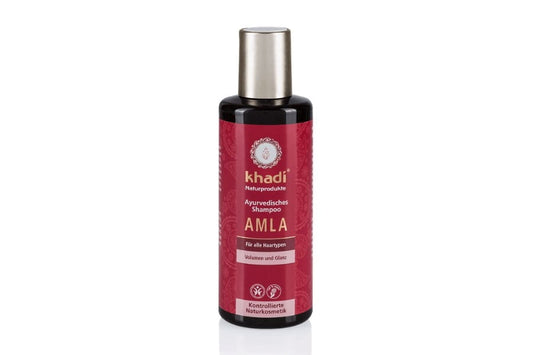 Biogo Amla stärkendes Haarshampoo in 210 ml Flasche, zeigt die Verpackung mit natürlichen Inhaltsstoffen für gesundes Haar