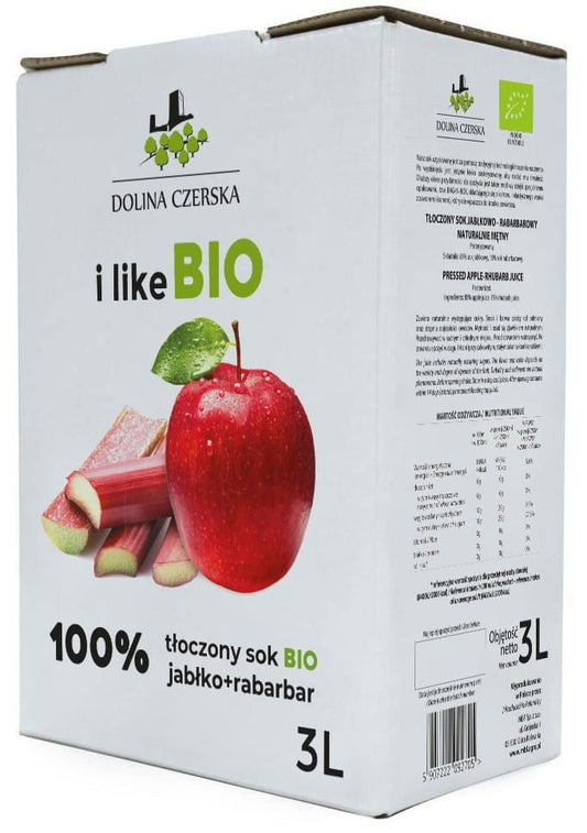 Bio Apfel- und Rhabarbersaft von DOLINA CZERSKA in 3-Liter-Flasche, frischer Saft mit natürlichem Fruchtgeschmack
